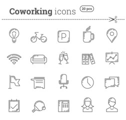 Coworking icons set. Stock vector.