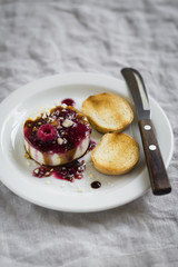 goat cheese with berry sauce, balsamic vinegar and nuts 