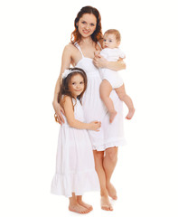 Happy big family! Portrait of mother with two children daughters