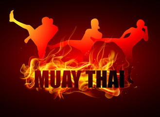 Fototapety  kopanie tajskich postaw bokserskich z literówką ognia muay thai