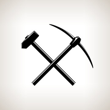 Silhouette Of A Crossed Pickaxe And Sledgehammer