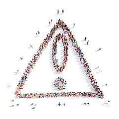 people in the shape of an exclamation mark, attention.