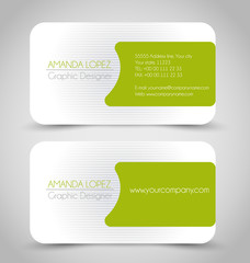Business card set template. Green and silver color. 