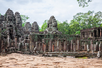 Naklejka premium Angkor Thom Cambodia. Bayon khmer temple on Angkor Wat historica