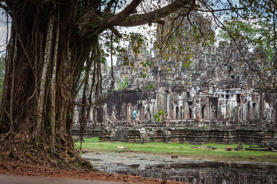 Angkor Thom Cambodia. Bayon khmer temple on Angkor Wat historica