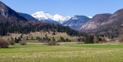 snow capped peaks of the julian alps, bohinj, slovenia