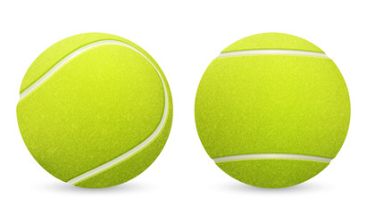 Closeup of two vector tennis balls isolated on white background.