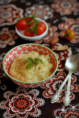 celery puree in a vintage bowl