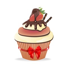 Cake with strawberry in chocolate, vector