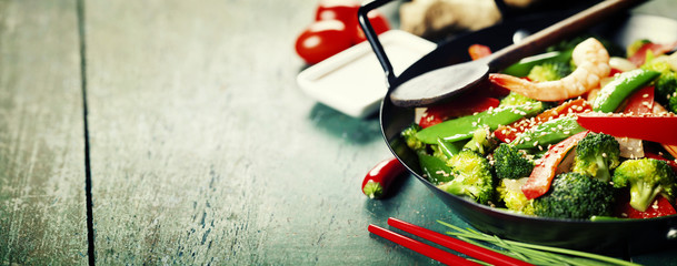 colorful stir fry in a wok