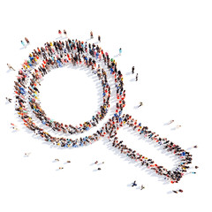  people in the shape of a magnifying glass.