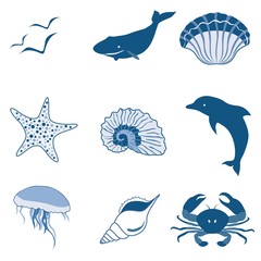 Set of sea's fauna