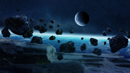Fototapeta na wymiar Meteorite impact on planet Earth in space