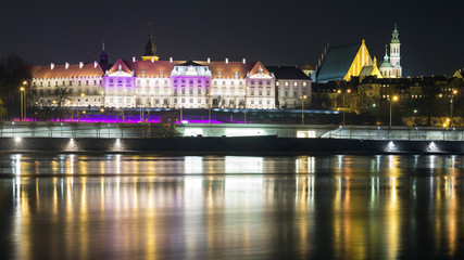 View at night in the old town of Warsaw from the river
