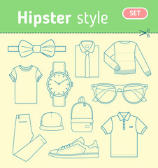 Hipster fashion look. Set of mens clothing.