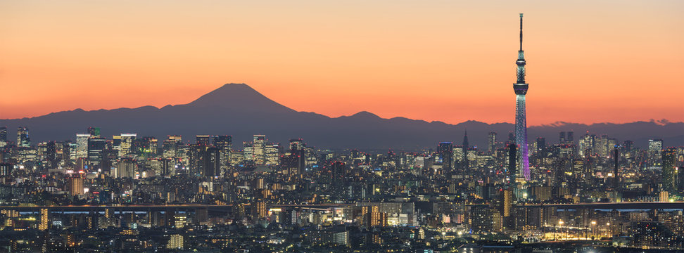 Fototapeta Tokio pejzaż miejski i Halny Fuji w Japonia