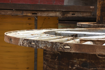 Top of an old wooden cable spool