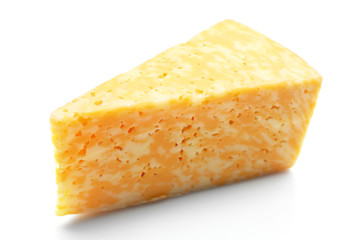 Piece of tasty cheese isolated on white