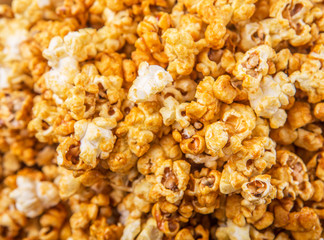 Caramel popcorn close up view