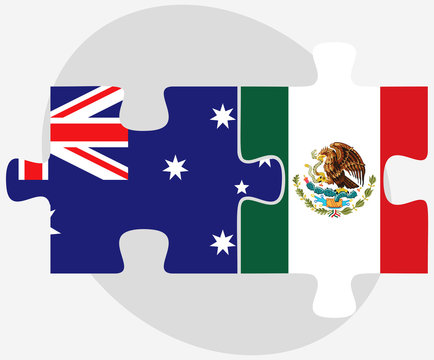 Australia and Mexico Flags in puzzle