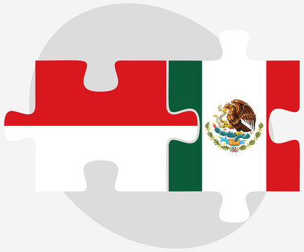 Indonesia and Mexico Flags in puzzle