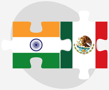India and Mexico Flags in puzzle