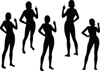 woman silhouette with hand gesture finger pointing upwards