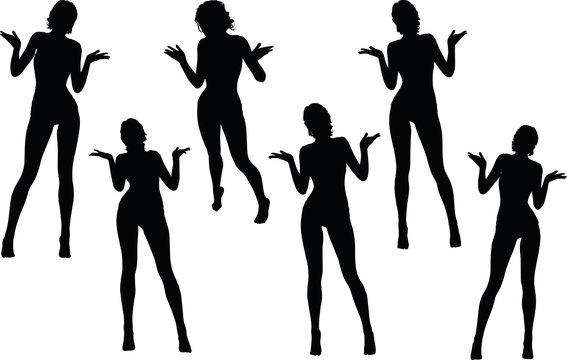woman silhouette with hand gesture hands open