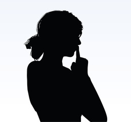 woman silhouette with hand gesture hush