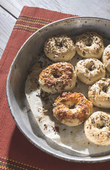 Bagels on a vintage table