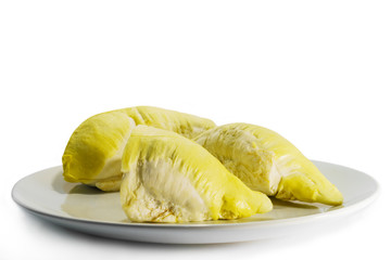 durian on dish with white background, Thai fruits