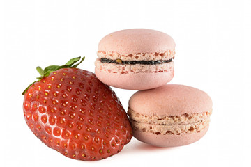 macaron and strawberry on white background