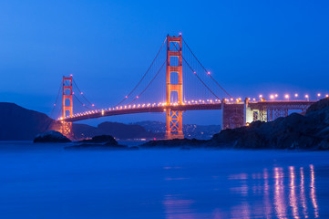 Golden gate bridge at night in San Francisco