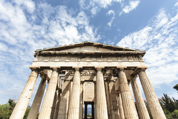 Exterior of the Doric Temple of Hephaestus in Ancient Agora, Athens, Greece