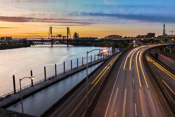 Sunset View over Interstate 5 in Portland Oregon - 83084428