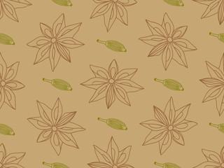 Hand-drawn anise with cardamom seamless pattern 