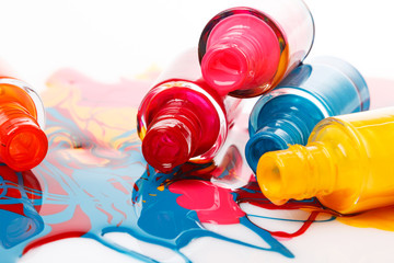 Bottles with spilled nail polish