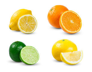 set of citrus  slices  isolated on white