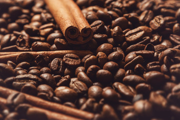 Cinnamon sticks and coffee beans