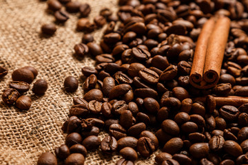 Cinnamon sticks and coffee beans