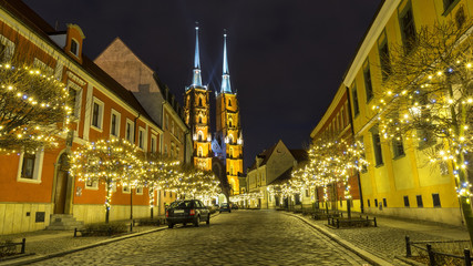 Fototapeta na wymiar Cathedral of St. John in Wroclaw at night, Poland
