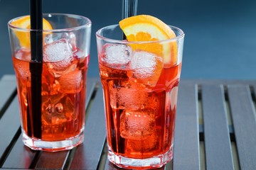 spritz aperitif aperol cocktail with orange slices and ice 