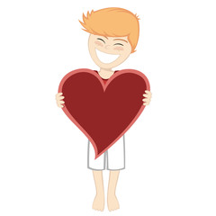 A ginger boy with a big red heart