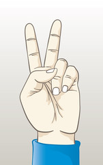 Vector illustration of a hand making the peace sign