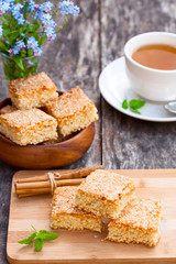 homemade sesame cookies with cup of tea
