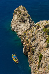 Walk on a beautiful yacht in Mediterranean sea, Alanya.