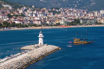 Fototapeta na wymiar Walk on a beautiful yacht in Mediterranean sea, Alanya.