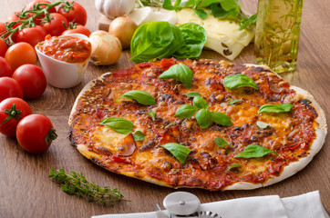 Cheese pizza with chilli and basil