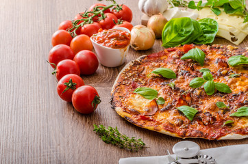 Cheese pizza with chilli and basil