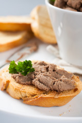Open sandwiches with homemade chicken liver pate